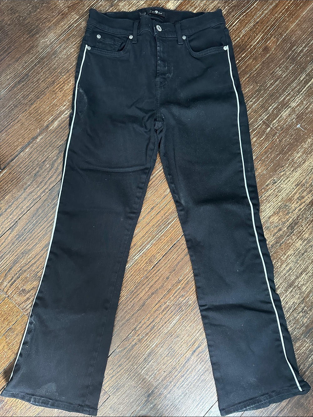 7 For All Mankind Black Straight-Leg Jeans with White Side Stripe